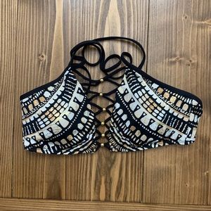 Kenneth Cole High Neck Black and Gold Bikini Top